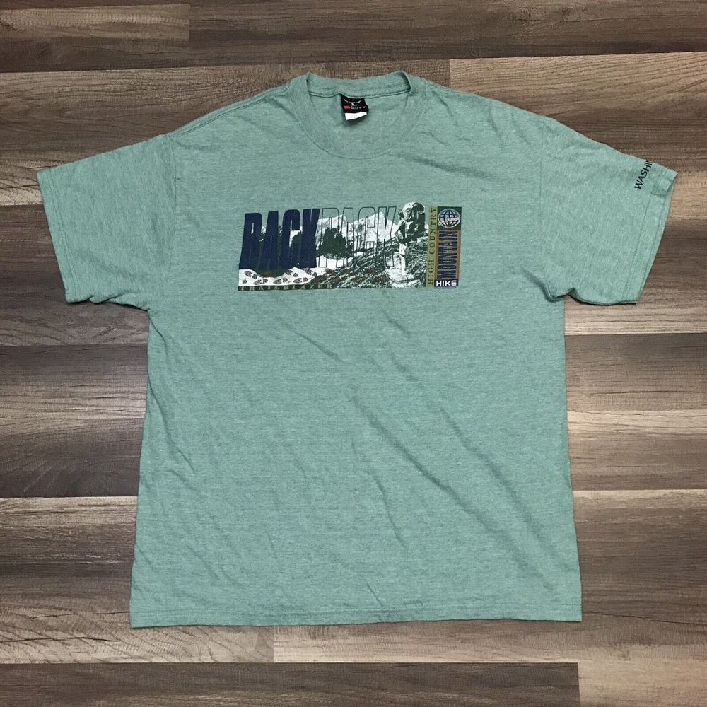 Y2K Washington High Country Back Pack Green Hiking T-Shirt Polar Graphic Sz L
